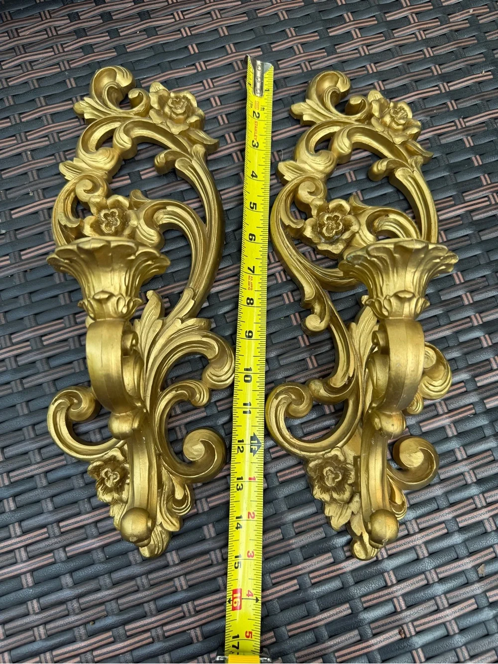 Vintage Homco Gold Candle Holder Wall Sconces/Hangings Set Of 2  MCM Ornate EUC